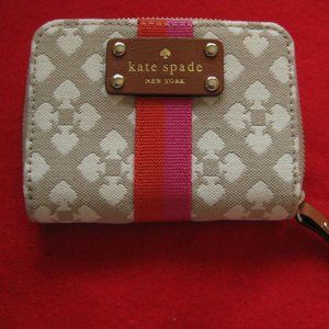 Kate Spade New York NY PREPPY LOGO WALLET zippered authentic beige pink red